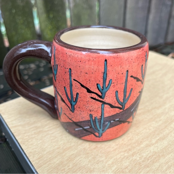 Handmade Handpainted Ceramic Southwestern Landscape Cactus Themed Collector Mug - Picture 2 of 16
